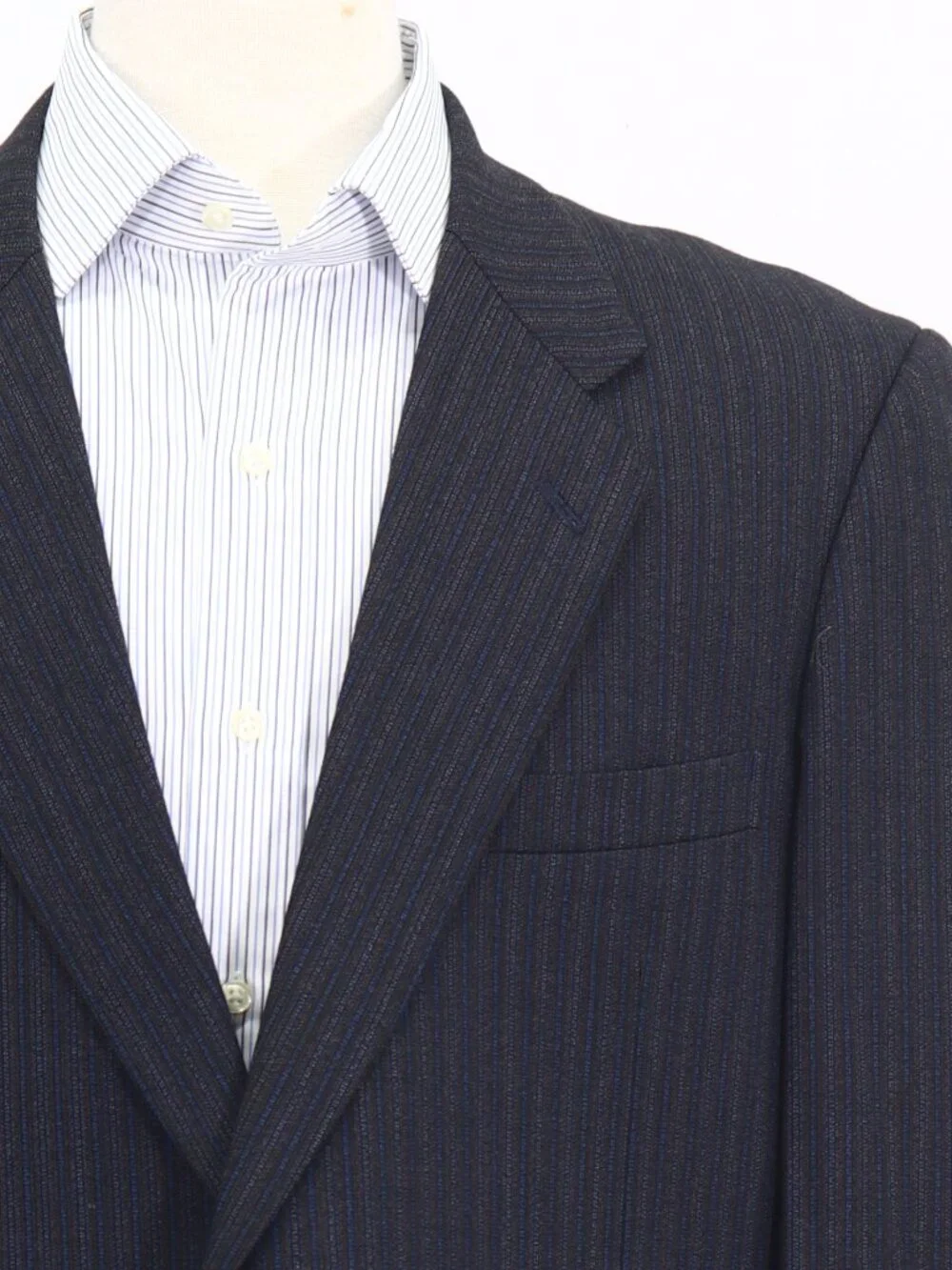 Japanese Custom 46R Navy Blazer Sport Coat Jacket 2-Button Stripe W873